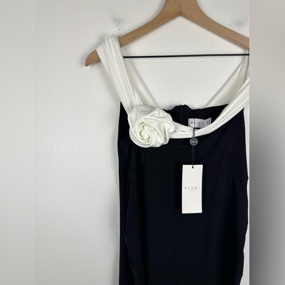 Club L On Bloom Black & White Bardot Maternity Maxi Dress Flower Wedding‎ Sz 8 - Picture 7 of 8